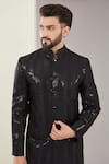 Kasbah_Black Silk Embroidery Thread Sequin Work Sherwani Set _Online_at_Aza_Fashions