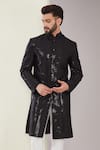 Buy_Kasbah_Black Silk Embroidery Thread Sequin Work Sherwani Set _Online_at_Aza_Fashions