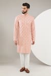 Buy_Kasbah_Peach Silk Embroidery Chikankari Thread Work Kurta Set_at_Aza_Fashions
