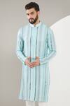 Buy_Kasbah_Blue Georgette, Cotton Mirrors, Embroidery Work Kurta Set _Online_at_Aza_Fashions