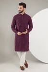 Buy_Kasbah_Maroon Silk Sequins, Embroidery Floral Kurta _at_Aza_Fashions
