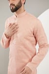 Kasbah_Peach Silk Embroidery Chikankari Thread Floral Work Kurta Set _Online_at_Aza_Fashions