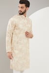 Buy_Kasbah_White Georgette Embroidered Sequin Floral Thread Work Kurta _Online_at_Aza_Fashions