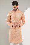 Buy_Kasbah_Peach Silk, Cotton Sequins, Embroidery Thread And Kurta Set _Online_at_Aza_Fashions
