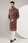 Buy_Kasbah_Multi Color Georgette Embroidered Thread Kashmiri Sherwani Set _at_Aza_Fashions