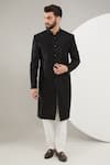 Buy_Kasbah_Black Silk Embroidered Cutdana Sherwani Set _at_Aza_Fashions