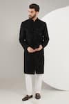 Buy_Kasbah_Black Velvet Embroidered Cutdana And Threadwork Sherwani Set _at_Aza_Fashions