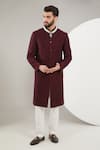 Buy_Kasbah_Maroon Velvet Embroidered Cutdana Sherwani Set _at_Aza_Fashions