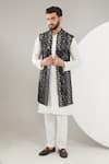 Buy_Kasbah_Black Silk Embroidered Mirror Long Open Nehru Jacket _at_Aza_Fashions