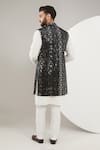 Shop_Kasbah_Black Silk Embroidered Mirror Long Open Nehru Jacket _at_Aza_Fashions