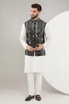 Buy_Kasbah_Black Silk Embroidered Mirror Nehru Jacket _at_Aza_Fashions