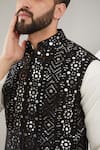 Kasbah_Black Silk Embroidered Mirror Nehru Jacket _Online_at_Aza_Fashions