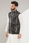 Buy_Kasbah_Black Silk Embroidered Mirror Nehru Jacket _Online_at_Aza_Fashions