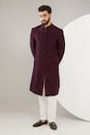 Buy_Kasbah_Maroon Silk Embroidered Cutdana Thread And Embellished Sherwani Set _at_Aza_Fashions