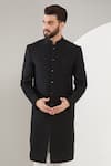 Shop_Kasbah_Black Velvet Embroidered Cutdana Work Sherwani Set _Online_at_Aza_Fashions