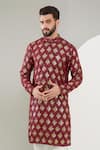 Buy_Kasbah_Maroon Silk Embroidered Thread And Sequin Work Sherwani Set _Online_at_Aza_Fashions