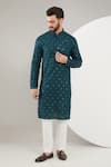 Buy_Kasbah_Blue Georgette Embroidered Thread Chikankari Kurta Set _at_Aza_Fashions