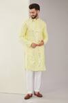 Buy_Kasbah_Yellow Silk, Cotton Mirrors, Sequins And Threadwork Kurta Set _at_Aza_Fashions