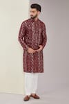 Buy_Kasbah_Maroon Silk Embroidered Mirror And Sequin Kurta _at_Aza_Fashions