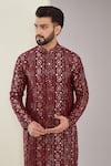 Kasbah_Maroon Silk Embroidered Mirror And Sequin Kurta _Online_at_Aza_Fashions