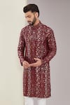 Shop_Kasbah_Maroon Silk Embroidered Mirror And Sequin Kurta _Online_at_Aza_Fashions