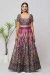 Samyukta Singhania_Pink Silk, Net Embroidery, Tassels, Pearls, Mirrors Floral Bridal Lehenga Set_at_Aza_Fashions