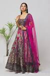 Shop_Samyukta Singhania_Pink Silk, Net Embroidery, Tassels, Pearls, Mirrors Floral Bridal Lehenga Set_Online_at_Aza_Fashions