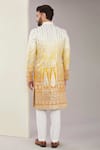 Shop_Kasbah_Yellow Chanderi Silk Embroidered Applique Floral Sherwani Set _at_Aza_Fashions