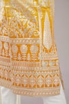 Kasbah_Yellow Chanderi Silk Embroidered Applique Floral Sherwani Set _Online_at_Aza_Fashions