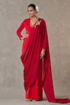 Buy_Masaba_Red Heavy Crepe Embroidered Dori And Sitara Work Son Chidiya Draped Saree Gown_at_Aza_Fashions