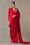 Masaba_Red Heavy Crepe Embroidered Dori And Sitara Work Son Chidiya Draped Saree Gown_Online_at_Aza_Fashions