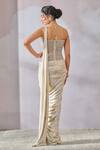 Shop_Tarun Tahiliani_Ivory Foil Jersey Pearl Halter Neck Concept Saree With Bead Work Corset _at_Aza_Fashions