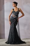 Buy_Tarun Tahiliani_Black Crinkle Net Embellished Crystal Sweetheart Neck Fluted Gown _at_Aza_Fashions