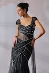 Tarun Tahiliani_Black Crinkle Net Embellished Crystal Sweetheart Neck Fluted Gown _Online_at_Aza_Fashions