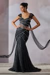 Buy_Tarun Tahiliani_Black Crinkle Net Embellished Crystal Sweetheart Neck Fluted Gown _Online_at_Aza_Fashions