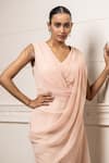 Buy_Tarun Tahiliani_Peach Crinkle Embellished Crystal Tassel V Neck Ombre Pleated Draped Dress _Online_at_Aza_Fashions