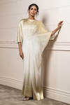 Buy_Tarun Tahiliani_Gold Crinkle Embellished Metallic Stud Round Ombre Draped Dress_at_Aza_Fashions