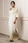 Tarun Tahiliani_Gold Crinkle Embellished Metallic Stud Round Ombre Draped Dress_Online_at_Aza_Fashions