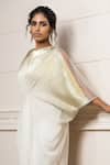 Buy_Tarun Tahiliani_Gold Crinkle Embellished Metallic Stud Round Ombre Draped Dress_Online_at_Aza_Fashions