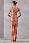 Shop_Tarun Tahiliani_Red Foil Jersey Embellished Chevron Stripe Pattern And Concept Saree With Bodysuit _at_Aza_Fashions