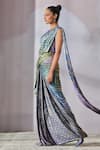 Tarun Tahiliani_Multi Color Foil Jersey Embellished Chevron Stripe Concept Saree With Bodysuit_Online_at_Aza_Fashions