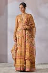 Buy_Tarun Tahiliani_Yellow Anarkali And Dupatta Textured Cotton Printed & Embellished Phulkari Set _at_Aza_Fashions