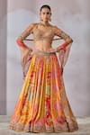 Buy_Tarun Tahiliani_Multi Color Lehenga  Sheer Silk Printed And Hand Embroidered Pleated Set _at_Aza_Fashions