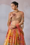 Buy_Tarun Tahiliani_Multi Color Lehenga  Sheer Silk Printed And Hand Embroidered Pleated Set _Online_at_Aza_Fashions