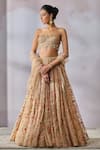 Buy_Tarun Tahiliani_Beige Lehenga And Blouse Organza Embroidered Thread Notched Floral Bridal Set_at_Aza_Fashions