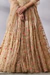 Tarun Tahiliani_Beige Lehenga And Blouse Organza Embroidered Thread Notched Floral Bridal Set_Online_at_Aza_Fashions