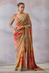 Buy_Tarun Tahiliani_Multi Color Saree  Silk Chanderi Printed And Hand With Blouse _at_Aza_Fashions