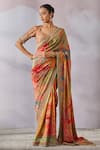 Tarun Tahiliani_Multi Color Saree  Silk Chanderi Printed And Hand With Blouse _Online_at_Aza_Fashions