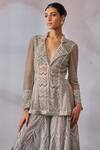 Buy_Tarun Tahiliani_Silver Jacket And Sharara Tulle Hand Embroidered Stones Victorian Sequin Set _Online_at_Aza_Fashions