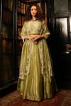 Buy_Midushi Bajoria_Silver Pure Zari Silk Tissue Swarovski Embellished Floral Blouse Lehenga Set _at_Aza_Fashions